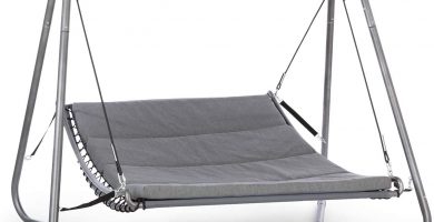 Cama Mecedora, con Gran toldo, Armazón de Acero pulverizado, Superficie de Reposo de 148 x 200 cm