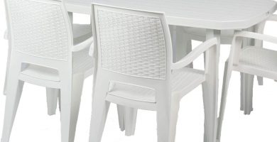 Conjunto Silla Caribe Mesa Viana RECTANGUALAR 6 PLAZAS. Resina Blanco