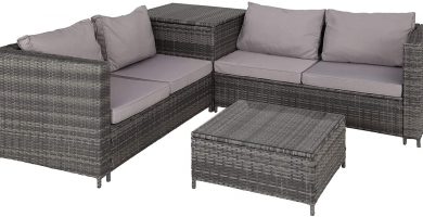 Conjunto de Muebles de Jardín de Ratán, 2 Sofás 1 Mesa 1 Caja de Almacenamiento,