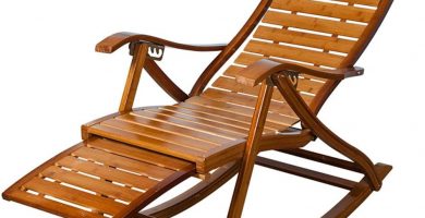 Sillón Reclinable de Bambú, Silla Mecedora de Madera con Reposapiés Telescópico y Masajeador de Pies