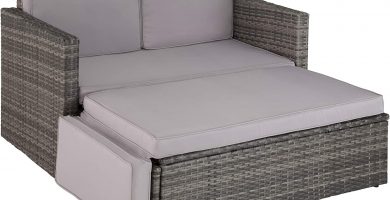 Sofá de Ratán, Asiento Doble, Taburete con Reposapiés,