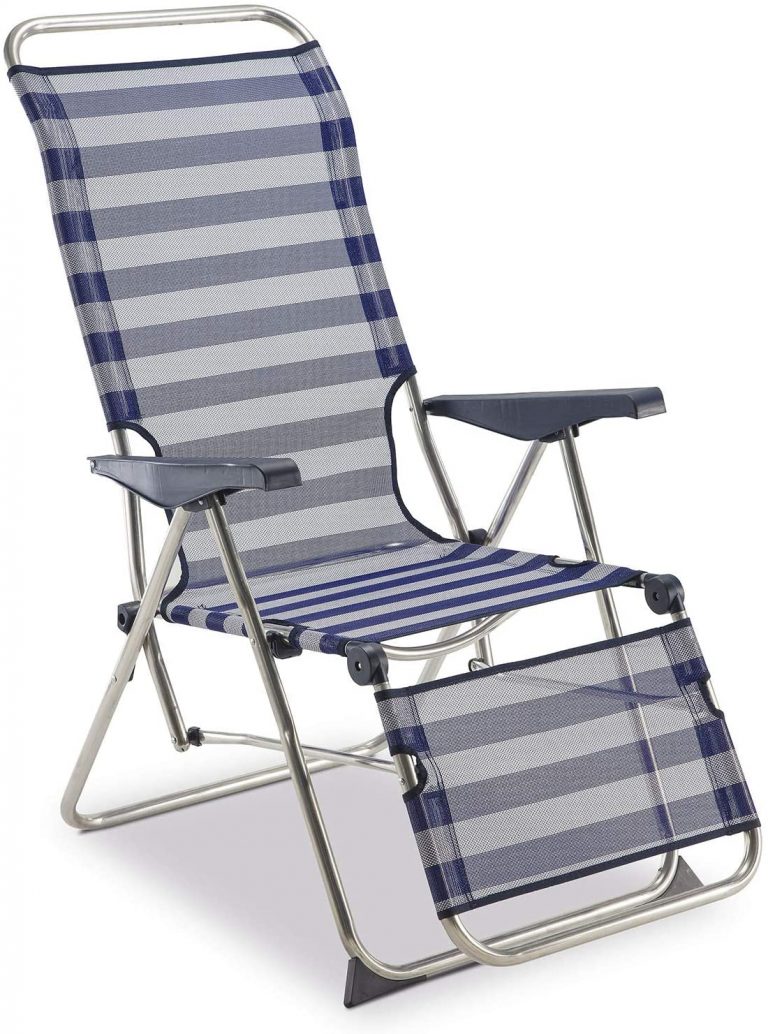 Tumbona Regulable de Jardín Relax 5 Posiciones con Respaldo Anatómico Azul y Blanco