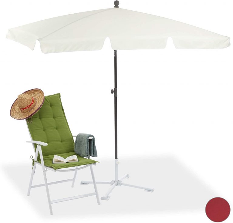 Relaxdays sombrilla playa, jardín y terraza rectangular reclinable, blanco, 200 x 120 cm