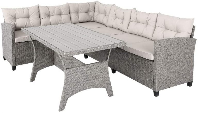 Conjunto muebles de Jardín 6 Personas Sofa de Esquina 340cm con mesa