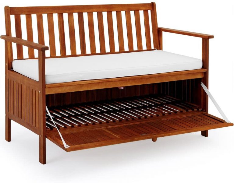 Bancos para jardín y terraza De resina con almacenaje, madera y hierro