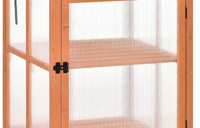 nvernadero de Jardín de Madera y Policarbonato Invernadero con 2 Estantes